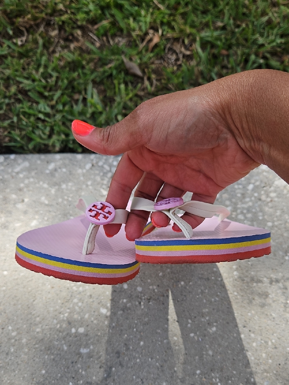Tory Burch Pink And White Multistriped Small Platform Flip Flops - Picture 3 of 6